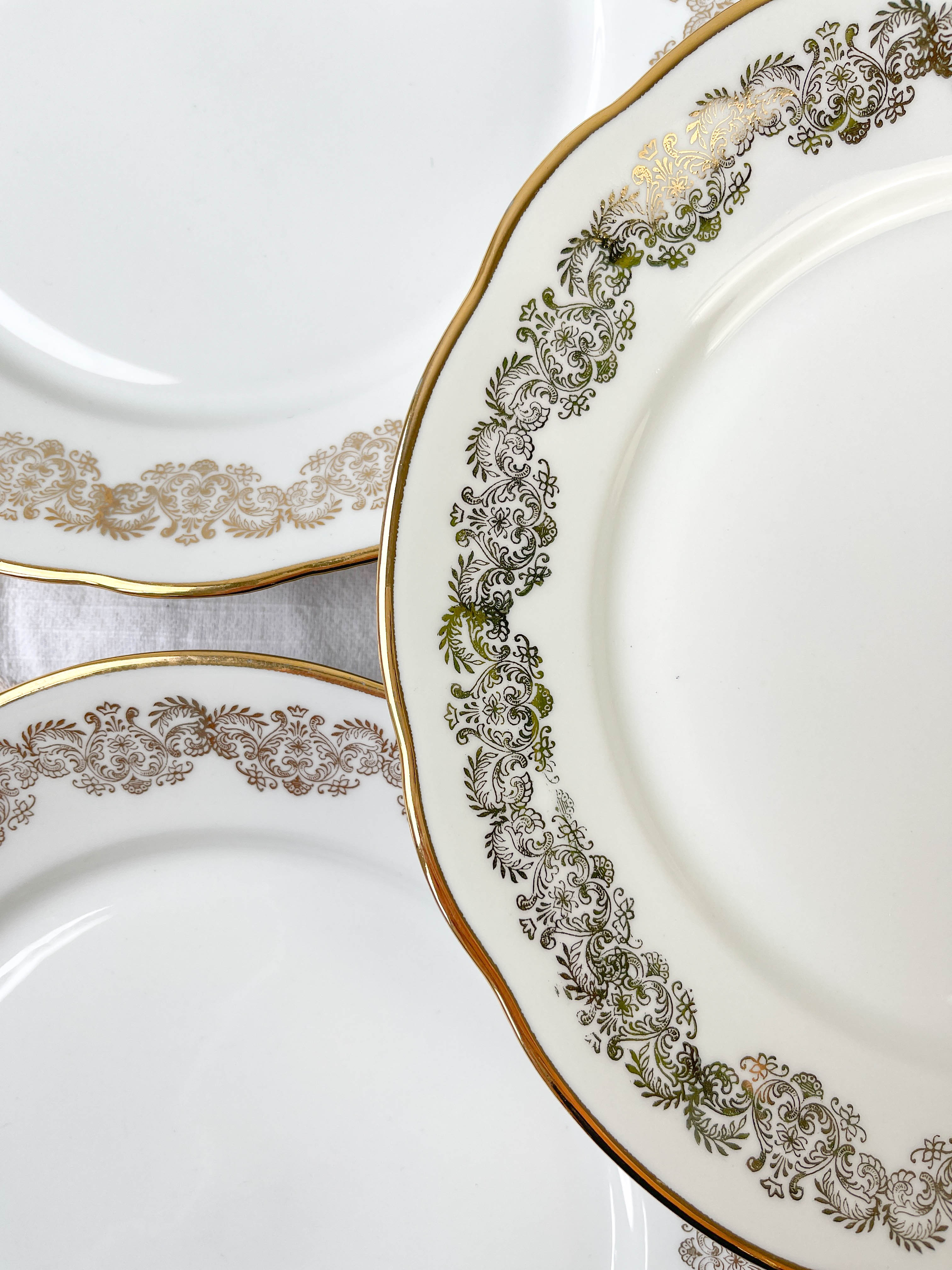 6 assiettes plates porcelaine blanche doré chauvigny limoges