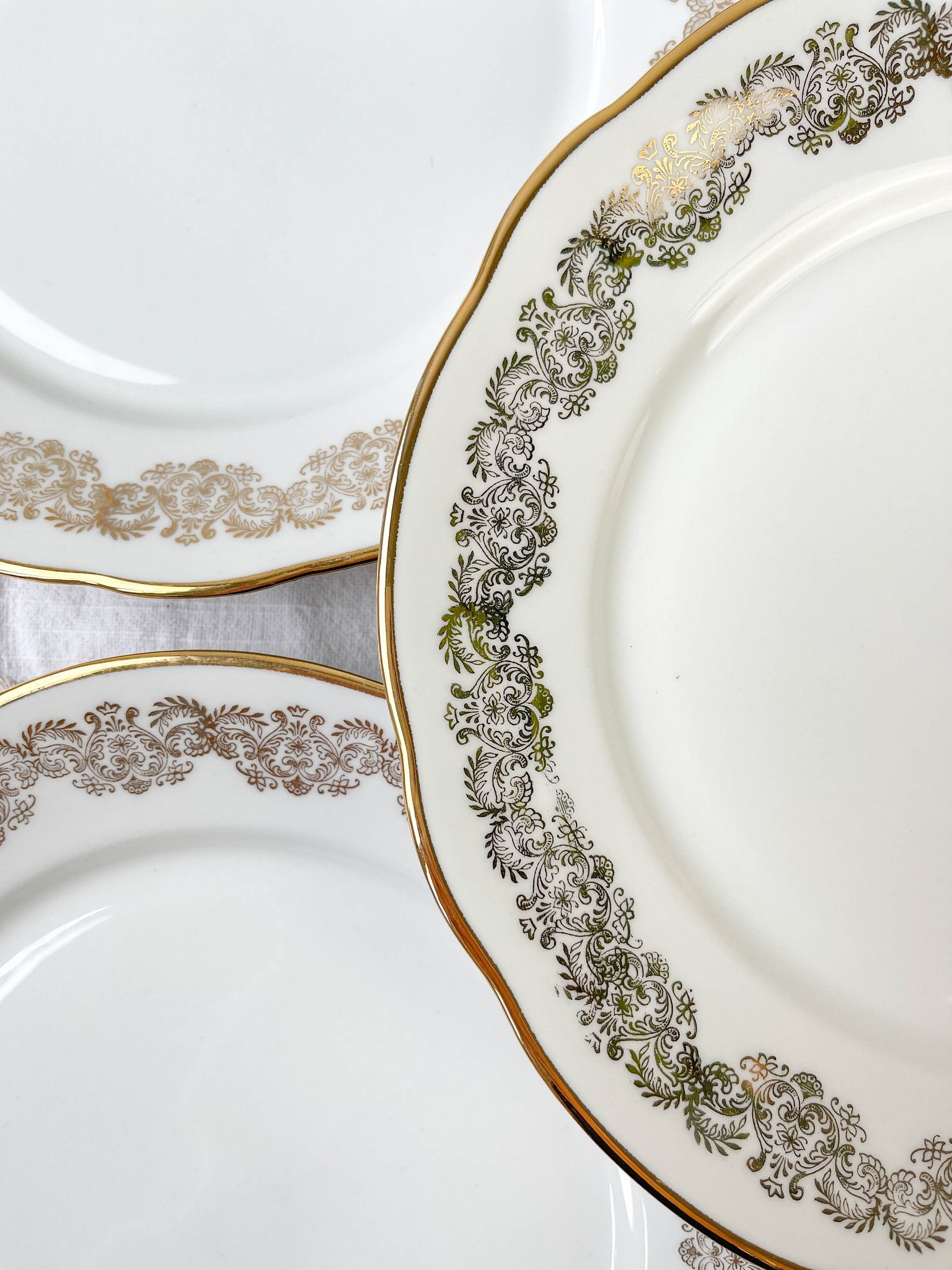 6 flat plates golden white porcelain chauvigny limoges