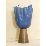 Lampe de table contemporaine en verre de style Murano bleu laiteux