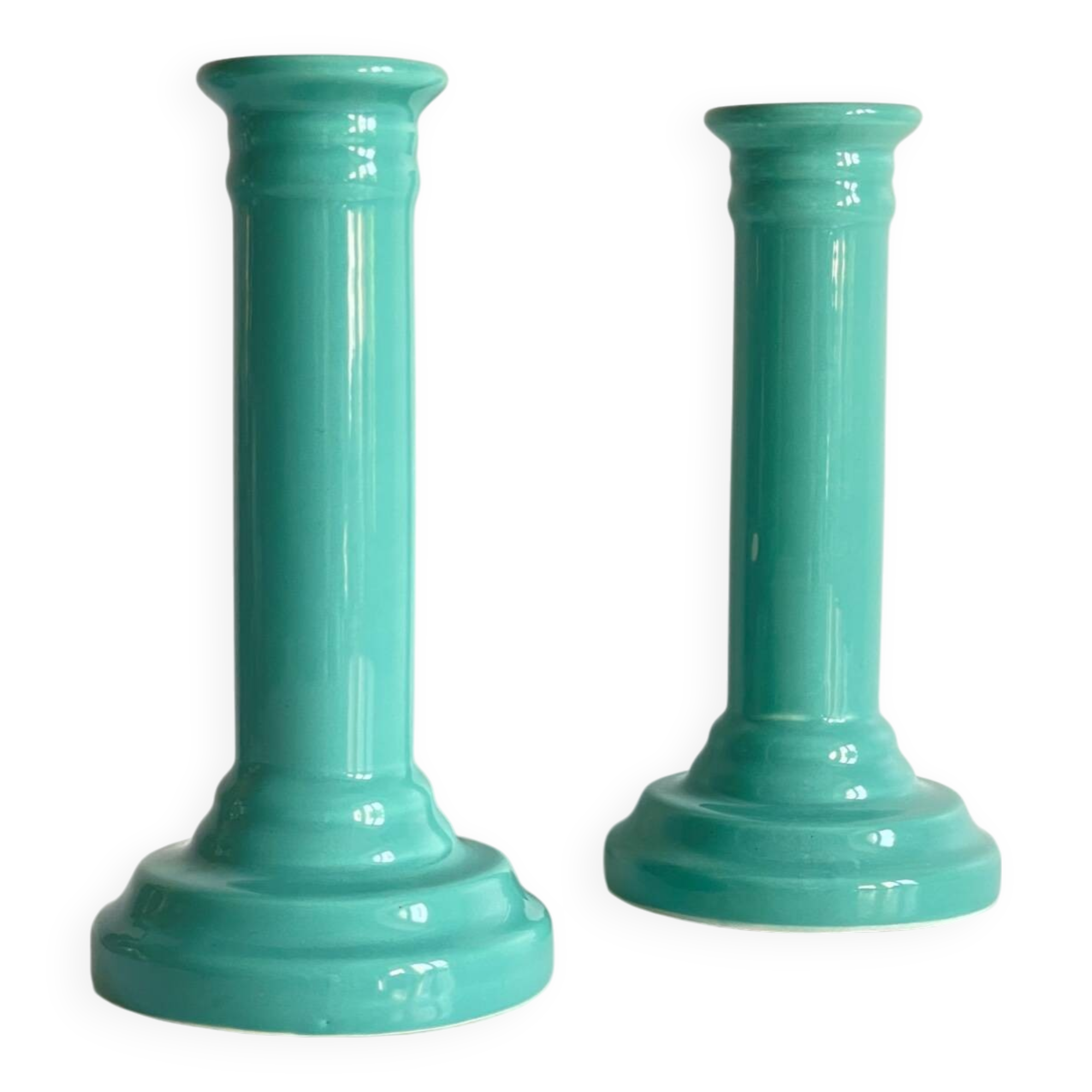 Paire bougeoirs céramique bleue océan vintage