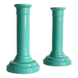 Paire bougeoirs céramique bleue océan vintage