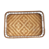 Vintage rectangular braided bamboo platter 1960