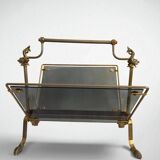 Magazine rack in brass and smoked glass, Maison Jansen style, 1950s