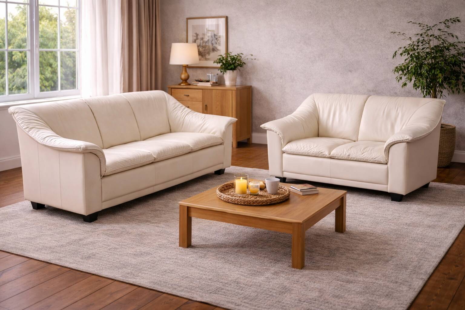 Vintage 2-Piece Leather Sofa Set — 2-Seater + 3-Seater — Second Half of the