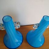 Pair of white twisted blue vases in Murano taste