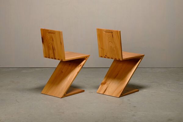Chaise Zig Zag après Gerrit Rietveld en pin massif