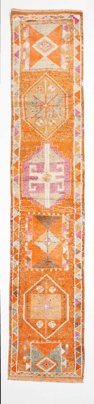 3x13 Runner Peach & Pink Handmade Long Hallway Vintage Runner Rug,79x399 Cm