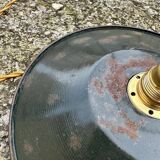 Old industrial black and white vintage enameled sheet metal pendant light