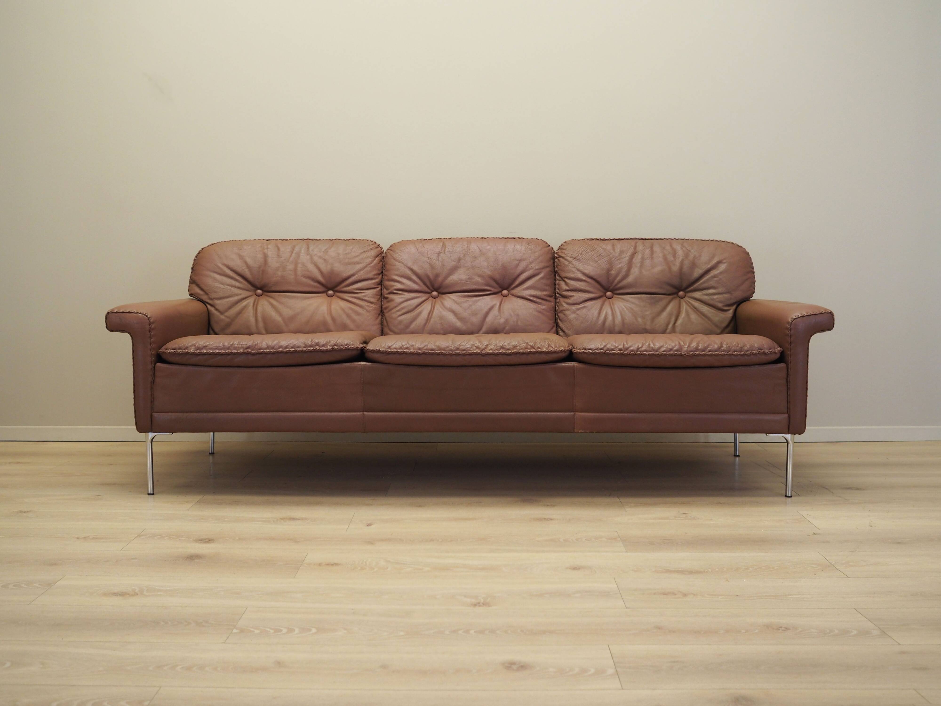 Brown leather sofa, Danish design, 1960s, manufactured by AS Vejen Polstermøbe