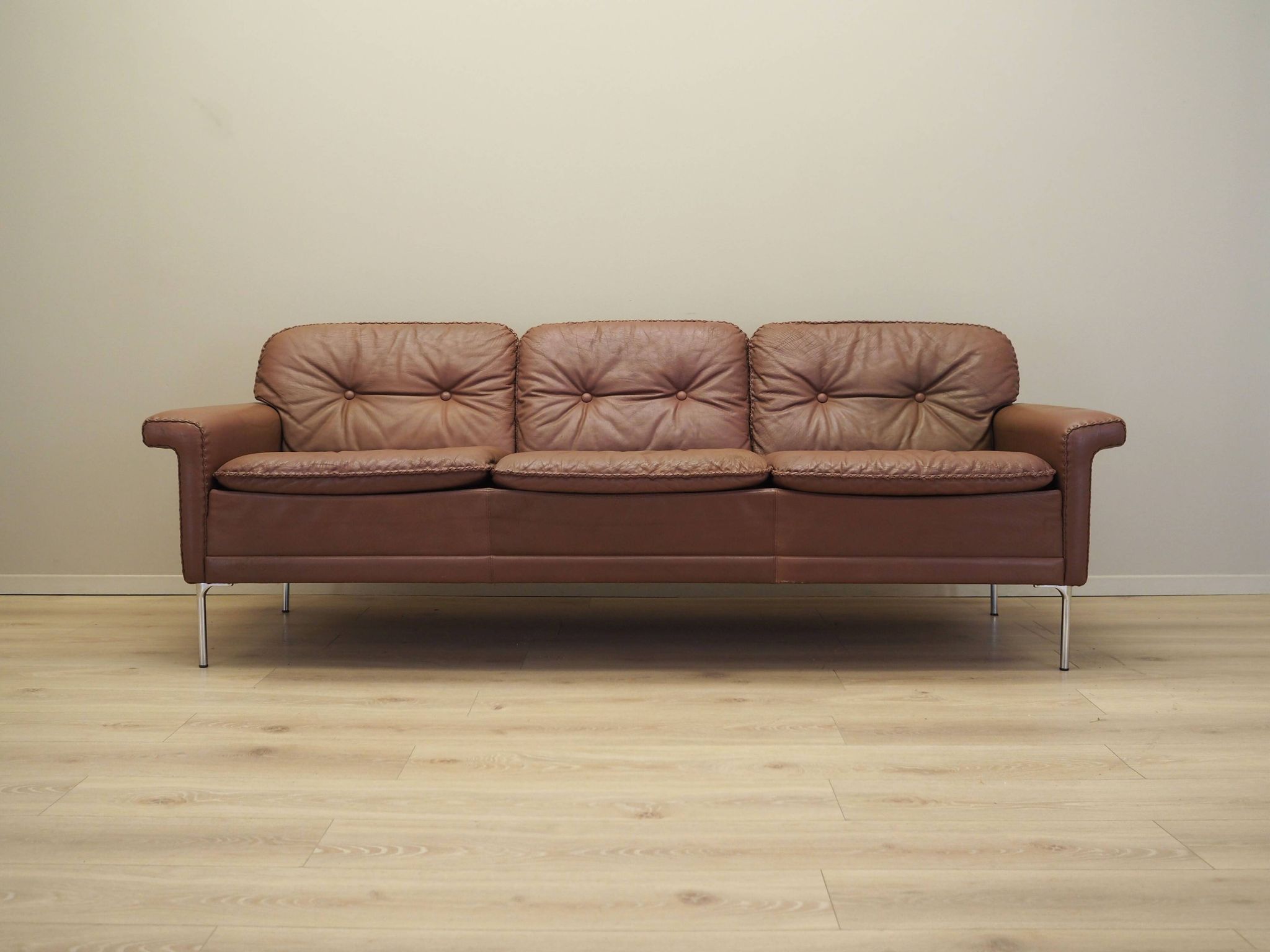 Brown leather sofa, Danish design, 1960s, manufactured by AS Vejen Polstermøbe
