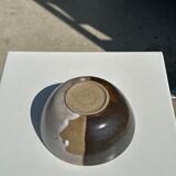 White and glossy brown two-tone ceramic bowl, matt earth