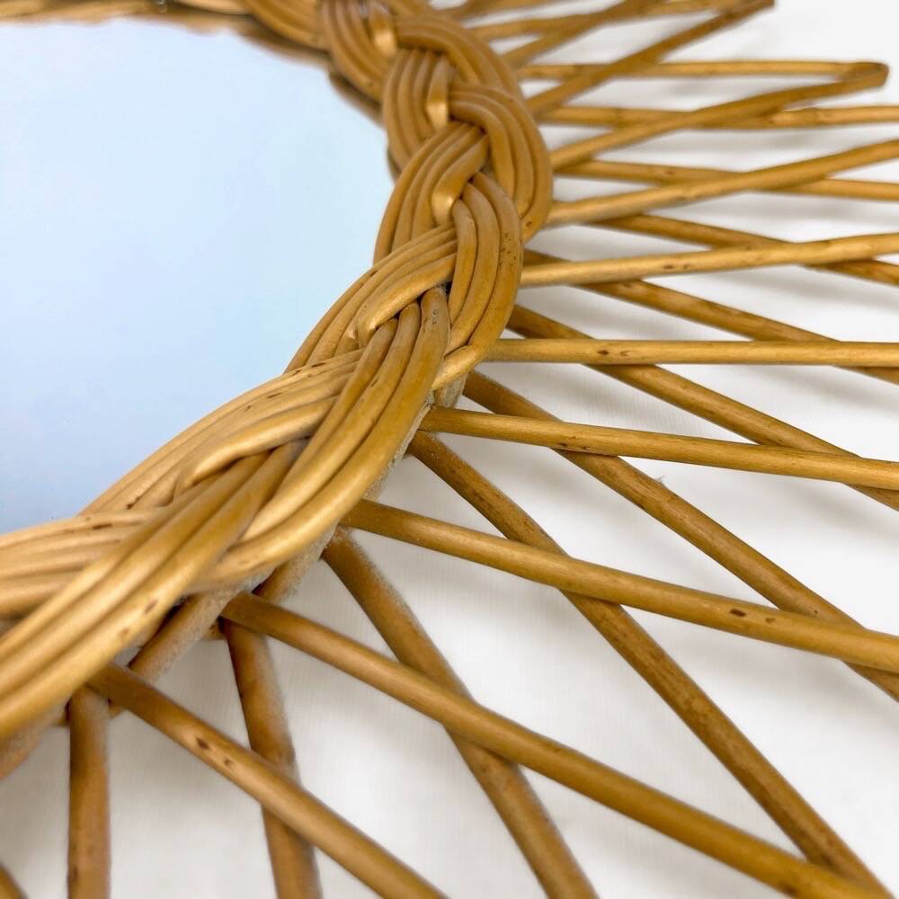 Rattan and woven wicker sun mirror from the 60s