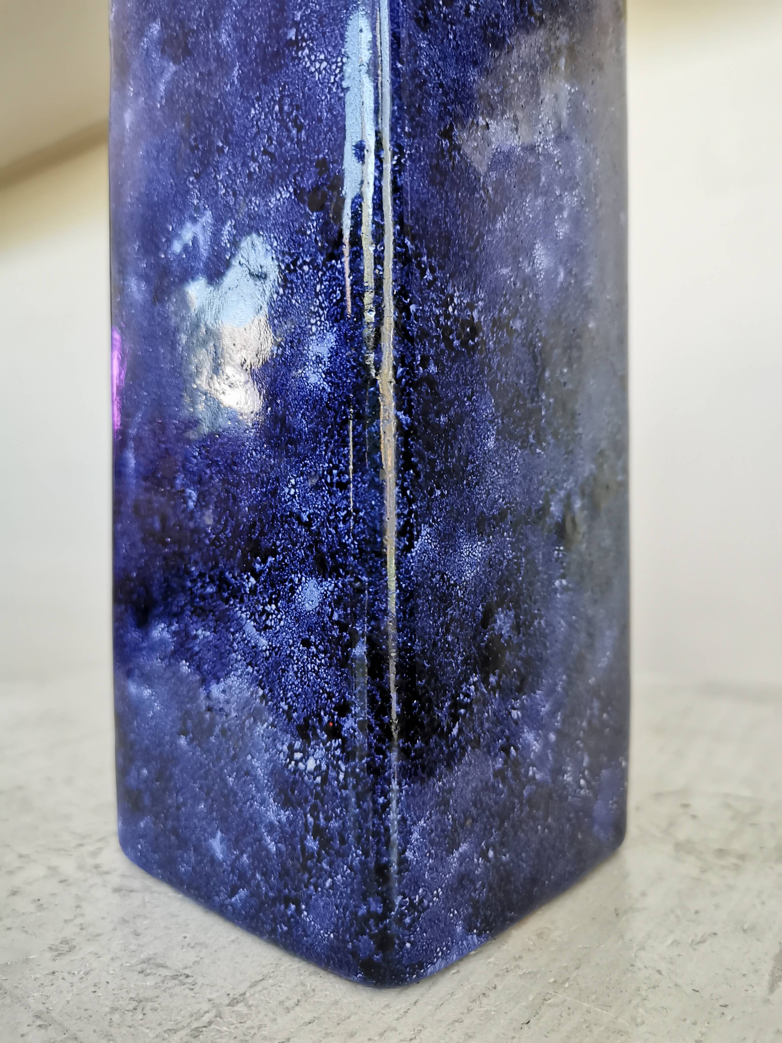 Vintage Blue Ceramic Vase: Hand-Painted Galaxy Glaze, 1970s Home Decor