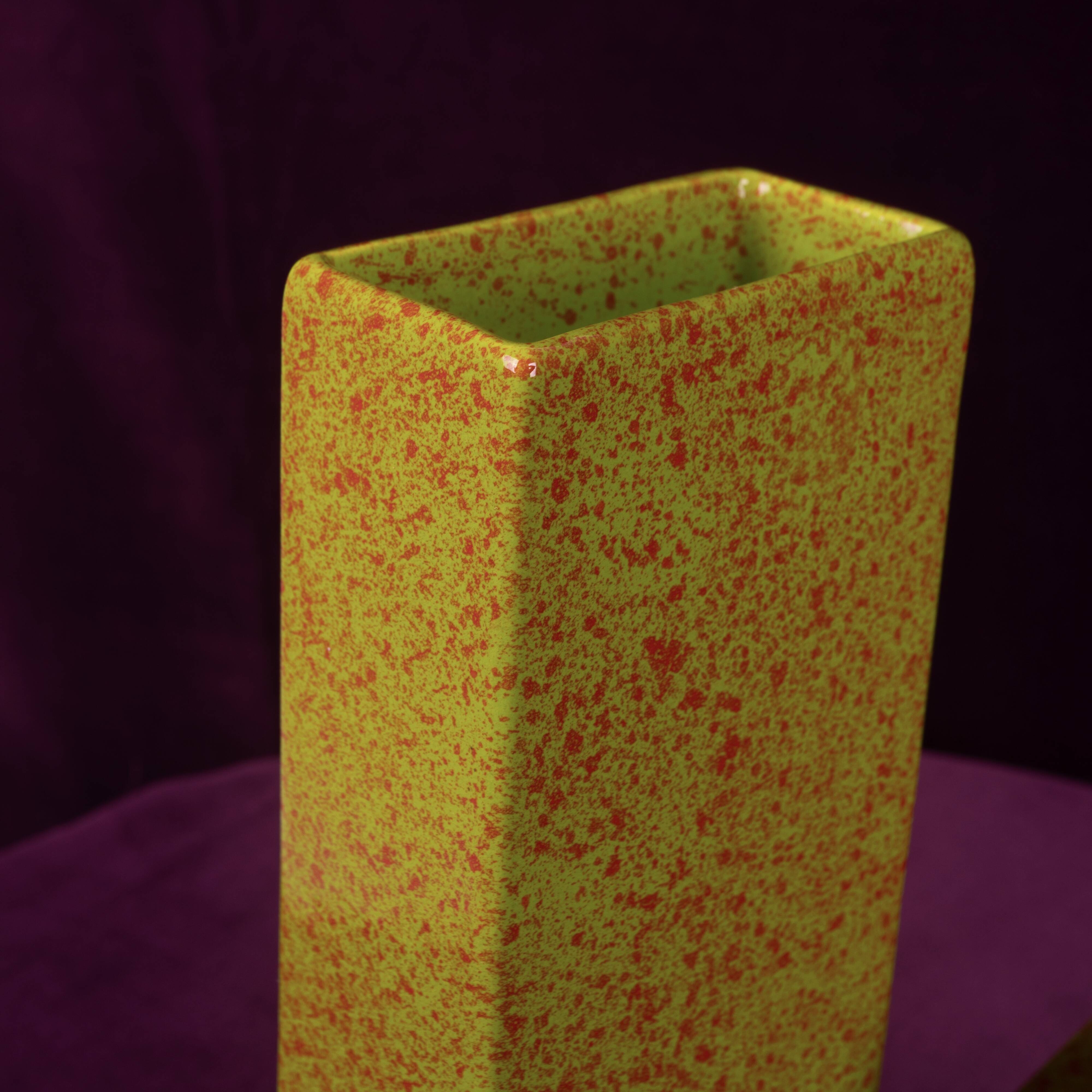 Geometric Twin-Column Ceramic Vase Space Age, Italy 1970