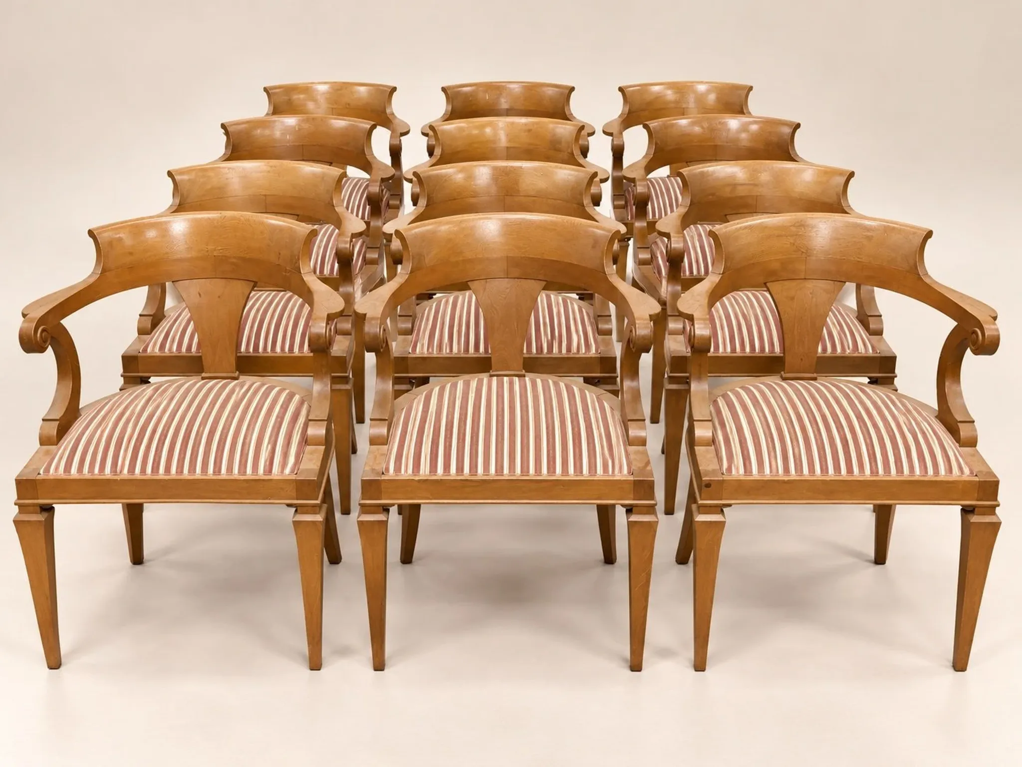 Set of 12 Empire armchairs – Solid oak – Gondola backrest