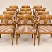 Set of 12 Empire armchairs – Solid oak – Gondola backrest
