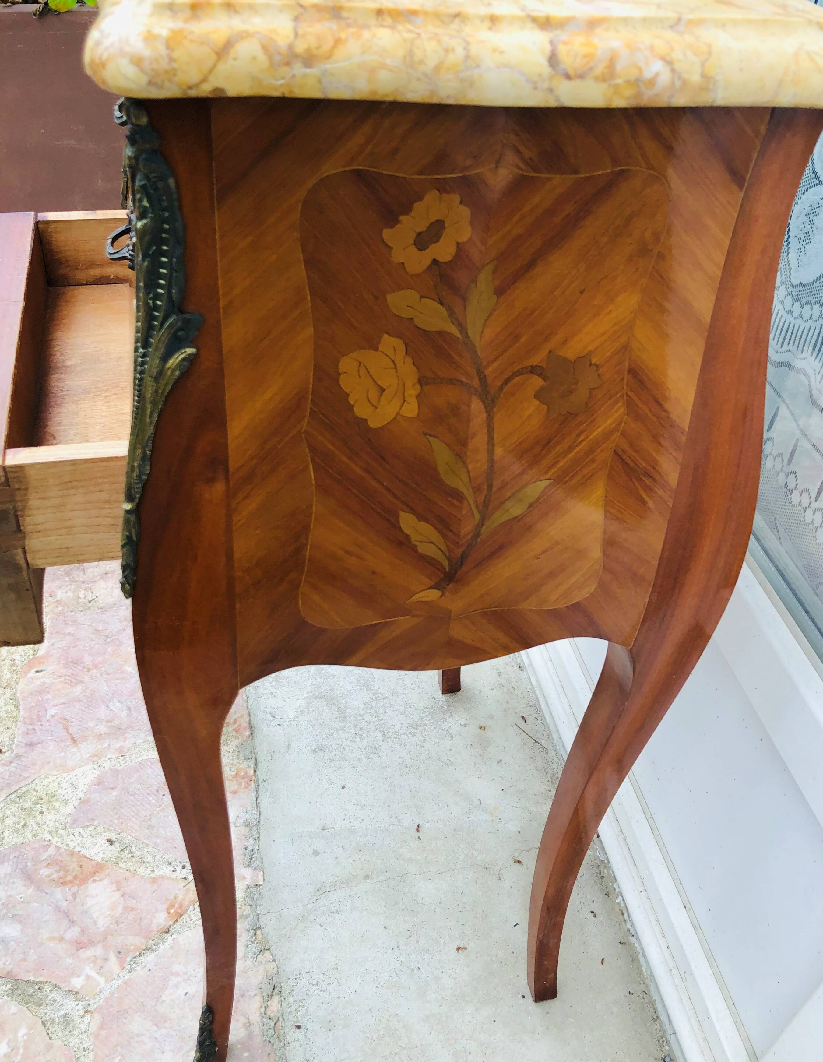 Bedside in Louis XV style marquetry