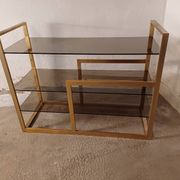 Brass shelf, smoked glass