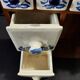 Vintage spice rack wood and earthenware blue decor