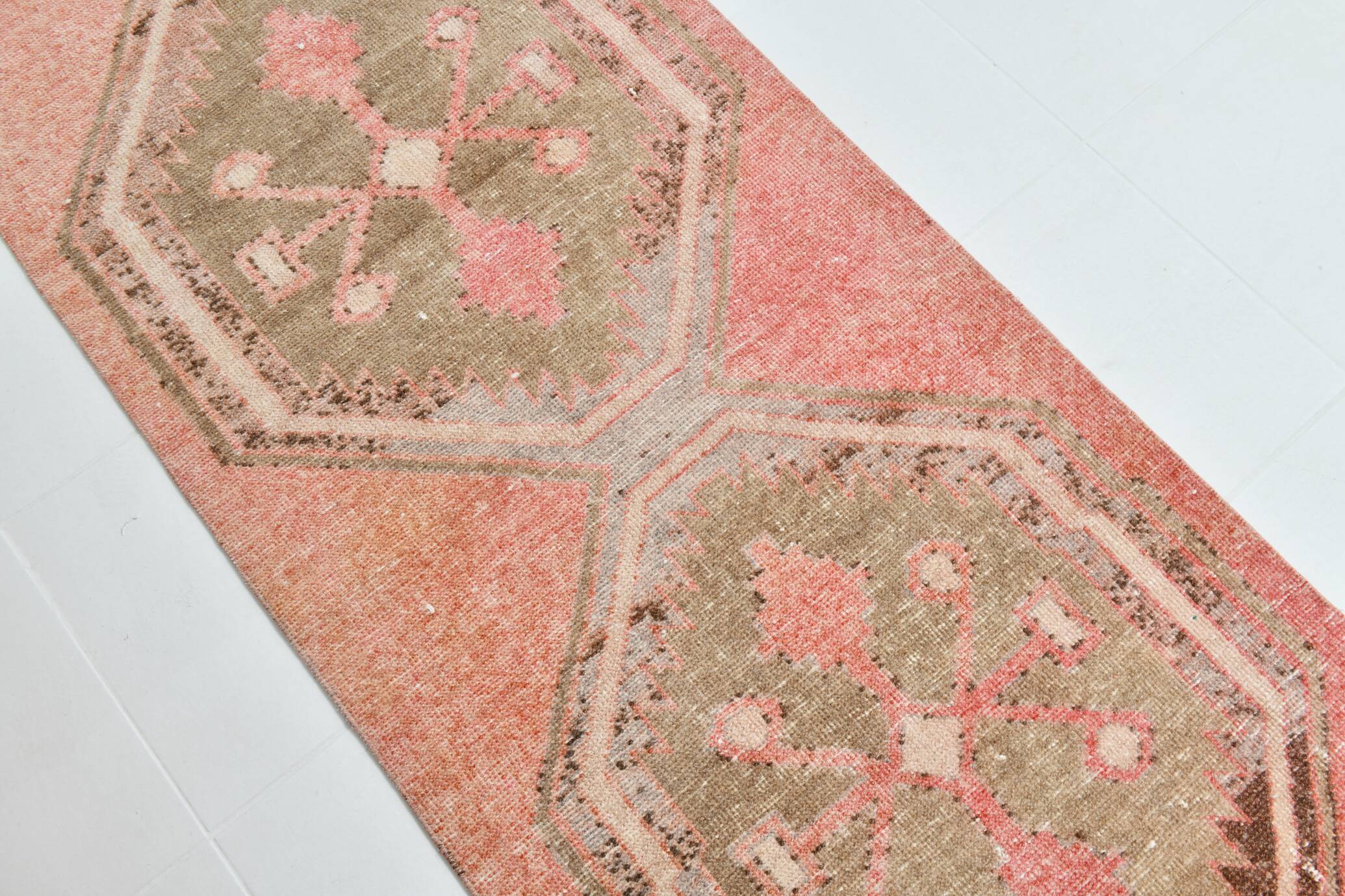 3x14 Runner Faded Pink Vinage Wool Runner Rug, 84x410