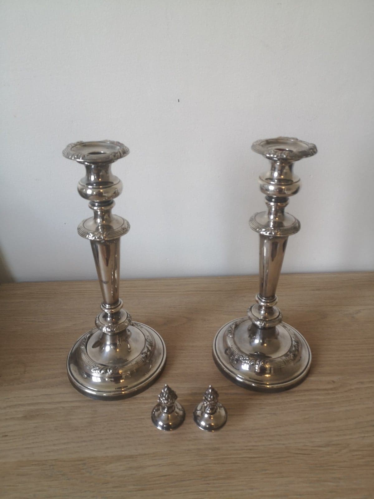 Pair of candlesticks- silver metal- around 1940
