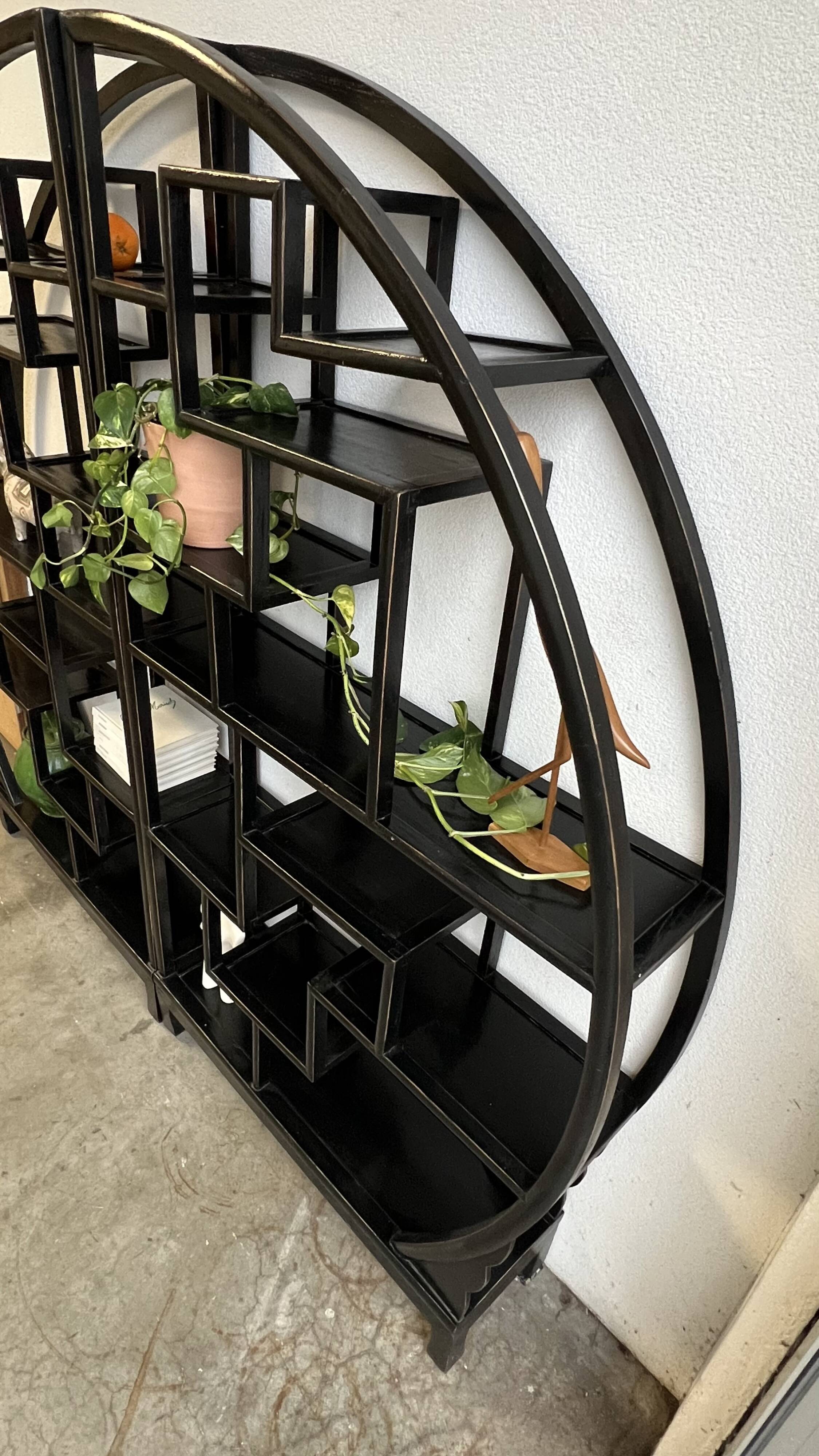 Vintage Black Circular Asian-Inspired Shelf Étagère, 2 parts