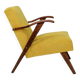 Fauteuil scandinave velours côtelé jaune citron chêne 1960