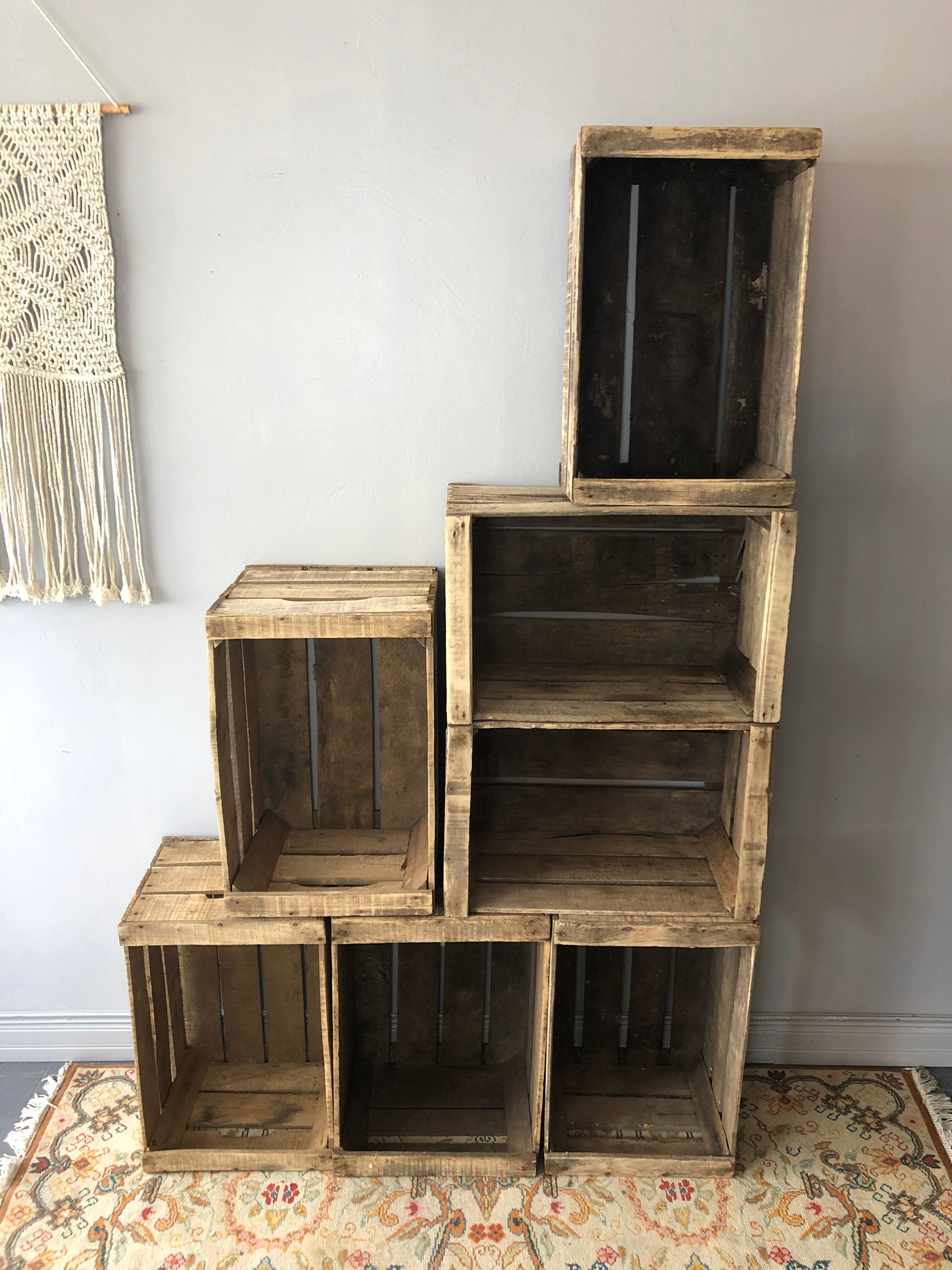 Lot of 7 old wooden crates