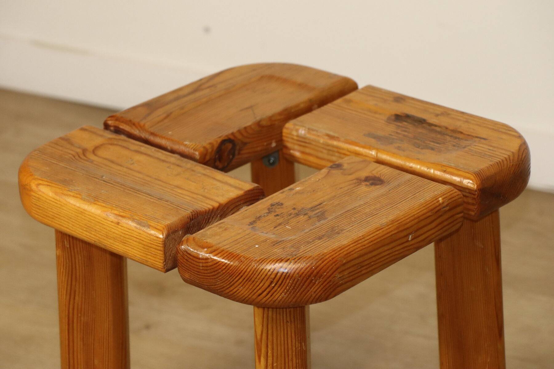 Vintage pine stool by Olof Ottelin - 1960