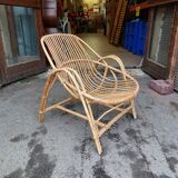 Shell armchair in rattan and bamboo - 1970s