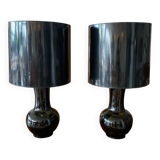 Pair of Vintage Black Ceramic Lamps from the 70s