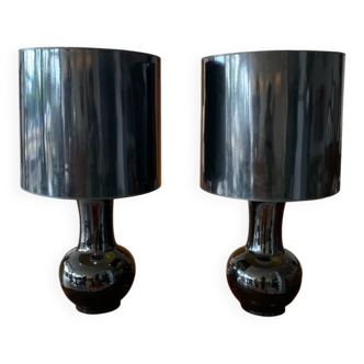 Pair of Vintage Black Ceramic Lamps from the 70s