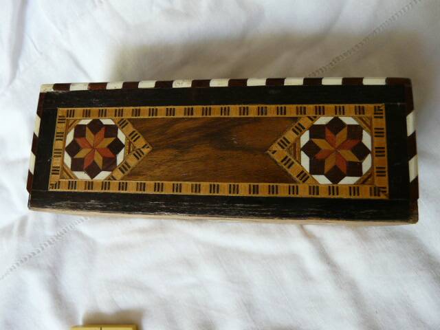 Antique Box of 28 Dominoes in Vintage Syrian Marquetry