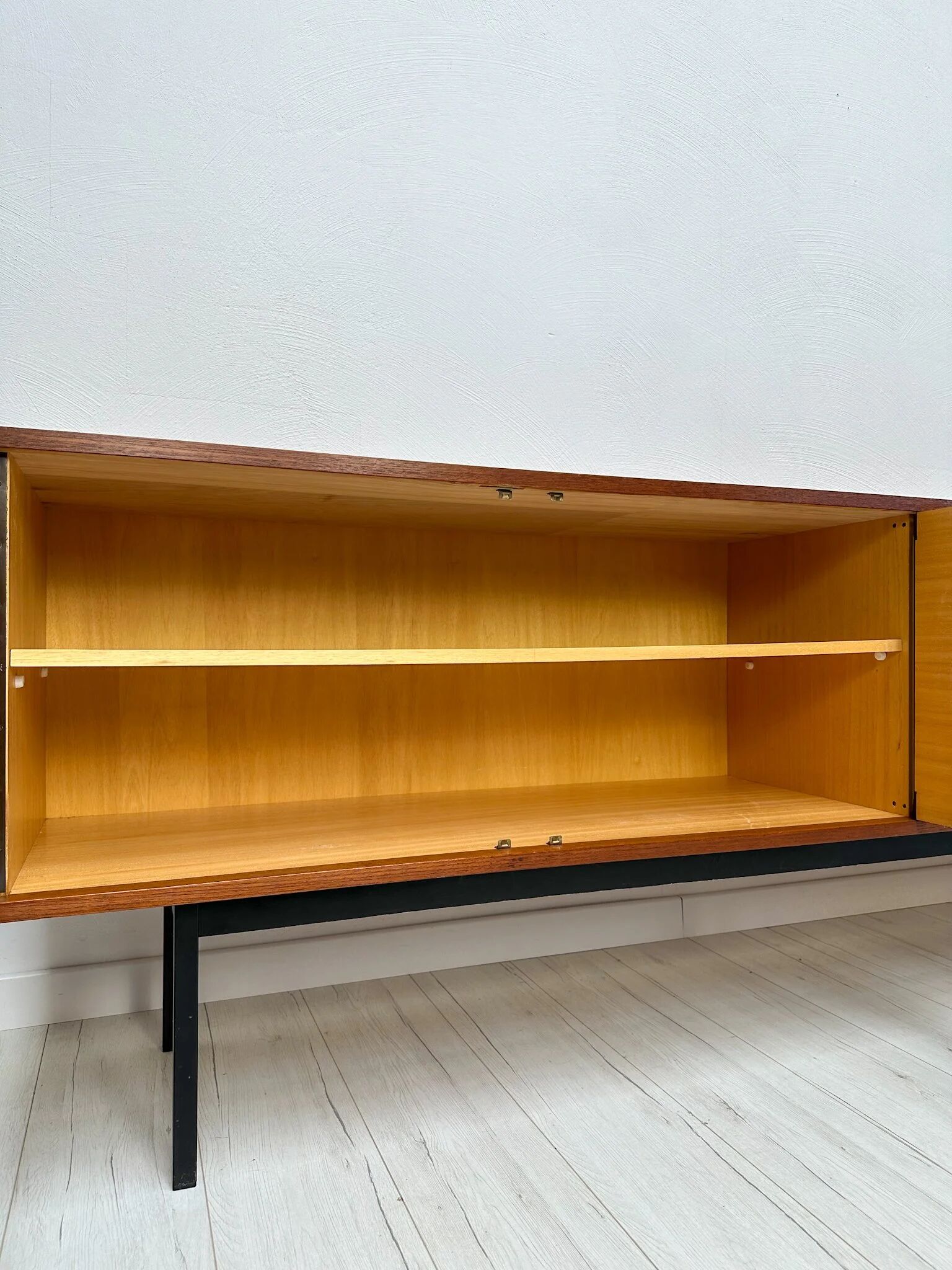 1960s Large Vintage Minimalistic Teak Sideboard with Metal Legs