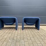 2x Artifort Groovy F598 (M-chair) blue, perfect state! Pierre Paulin