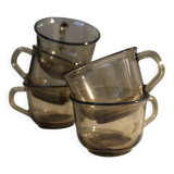 Set of 5 smoked glass cups from the 70s