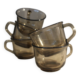 Set of 5 smoked glass cups from the 70s