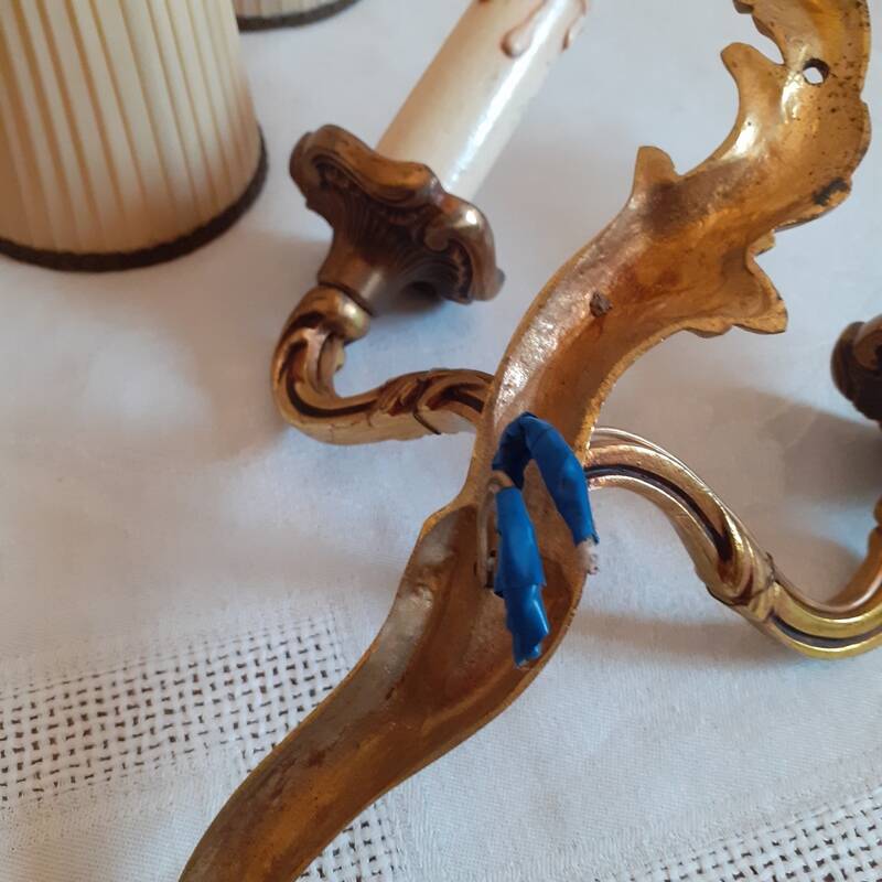 Pair of two-armed wall lights in gilded bronze, Louis XV style, by Lucien Gau.