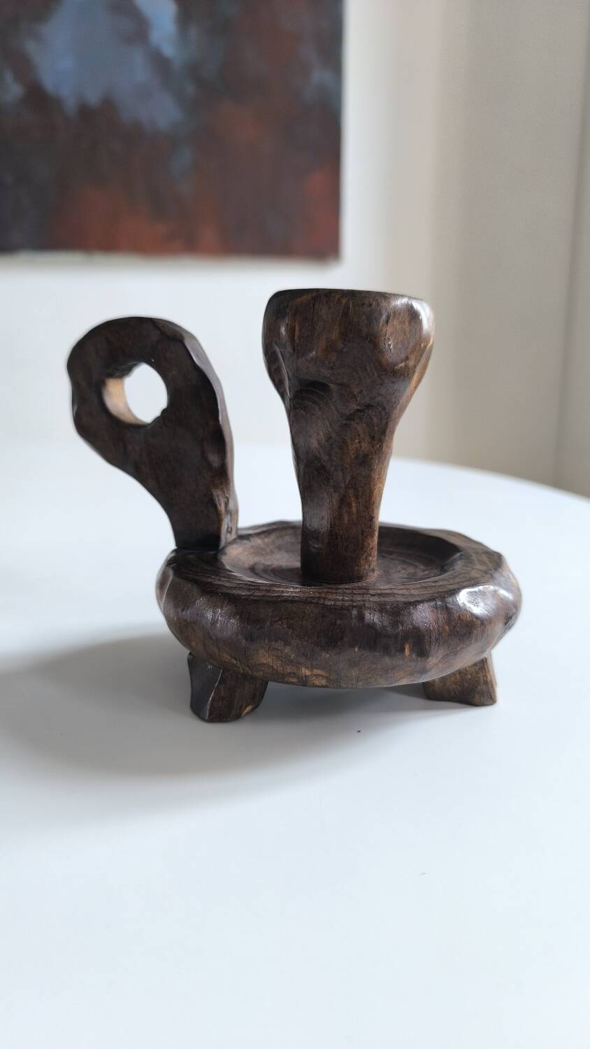 Brutalist wooden candle holder 1960