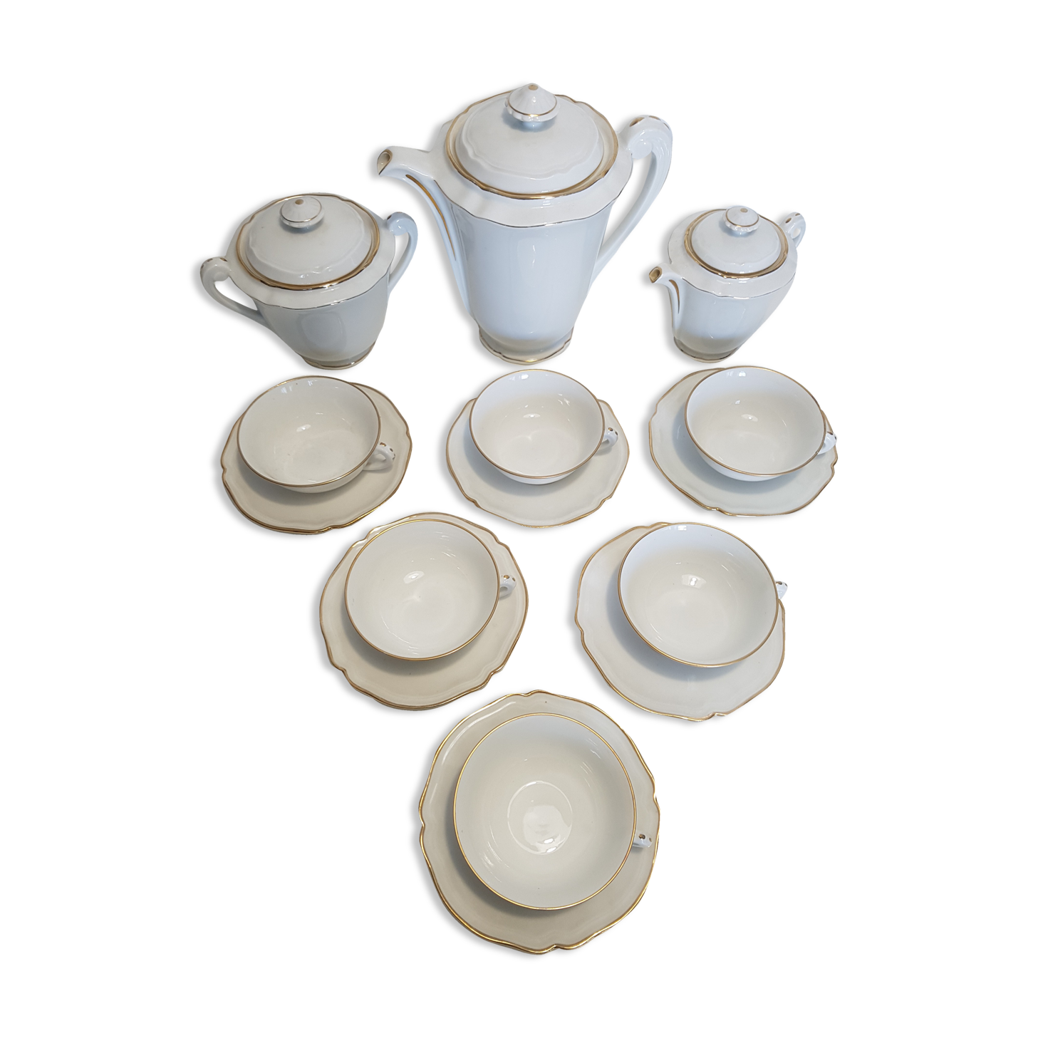 Coffee service in limoges porcelain, white and gold