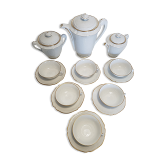 Coffee service in limoges porcelain, white and gold