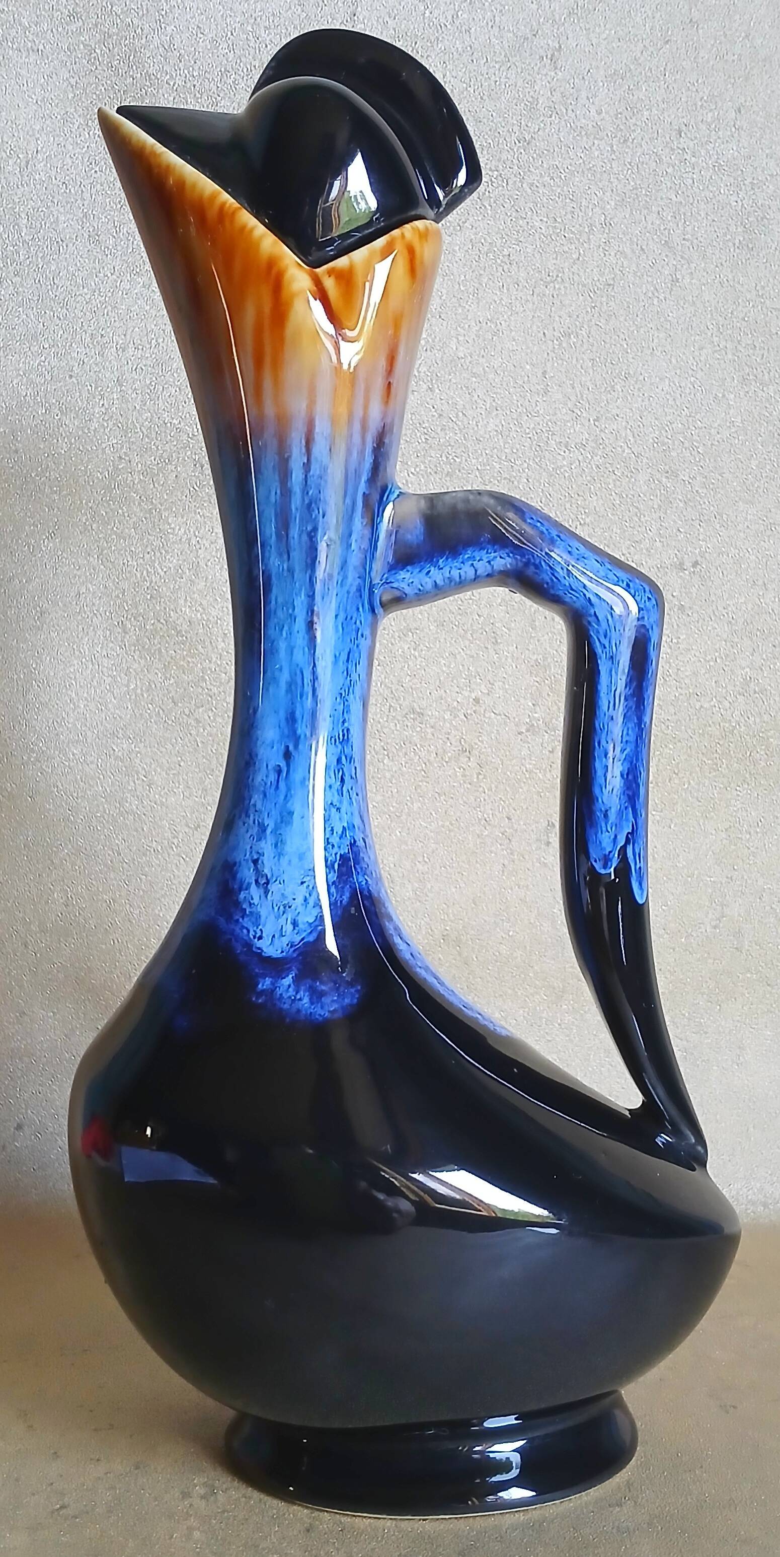 Zoomorphic pitcher in flame-fired stoneware "grand feu". France circa 1960.