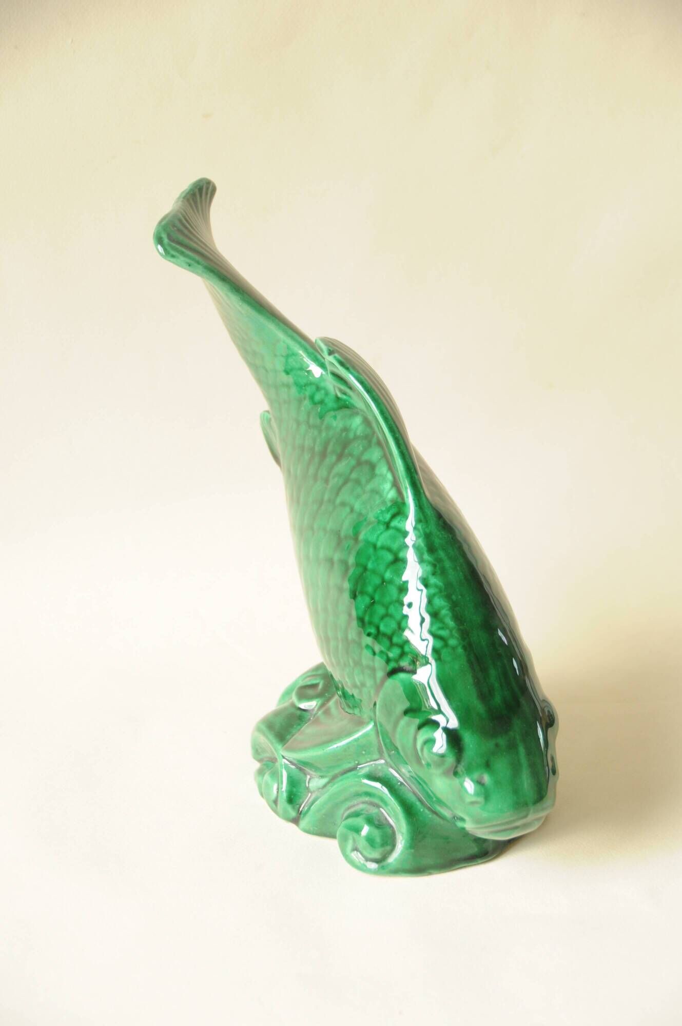 Vintage Green Decorative Fish Sculpture Art Deco Saint Clément Ceramic
