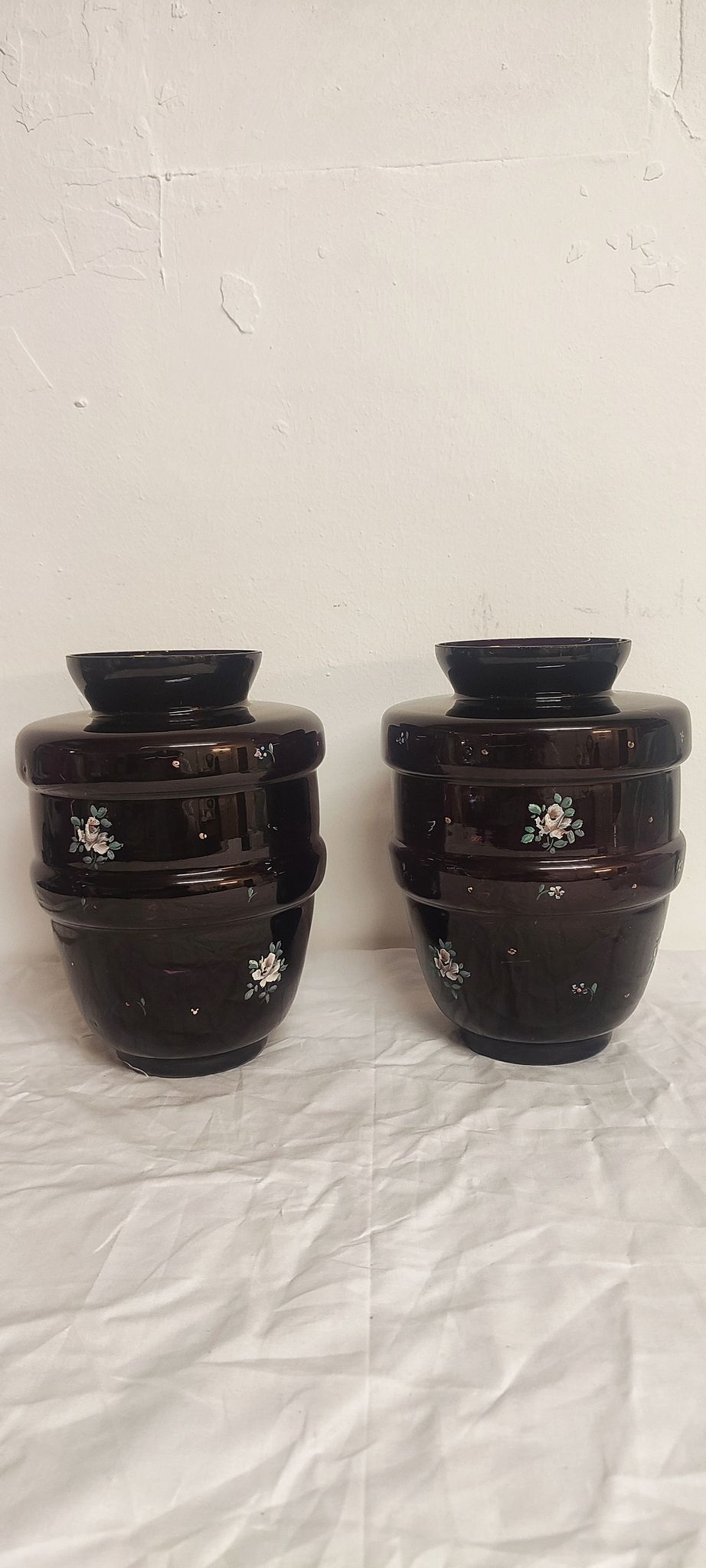 Pair of painted glass vases, France, 1940