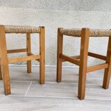 Vintage wood and straw stool