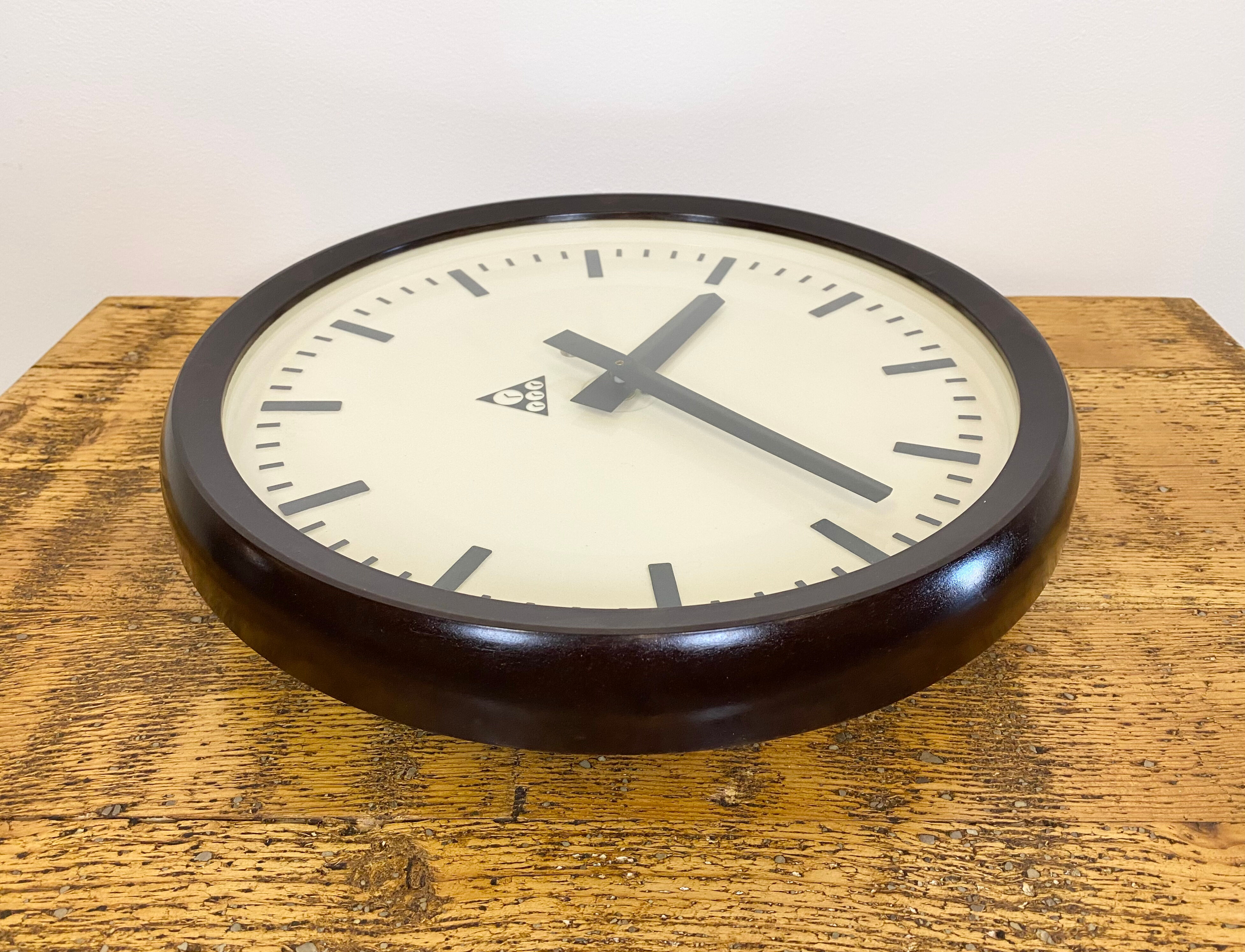 Industrial Bakelite Factory Wall Clock from Pragotron, 1960s