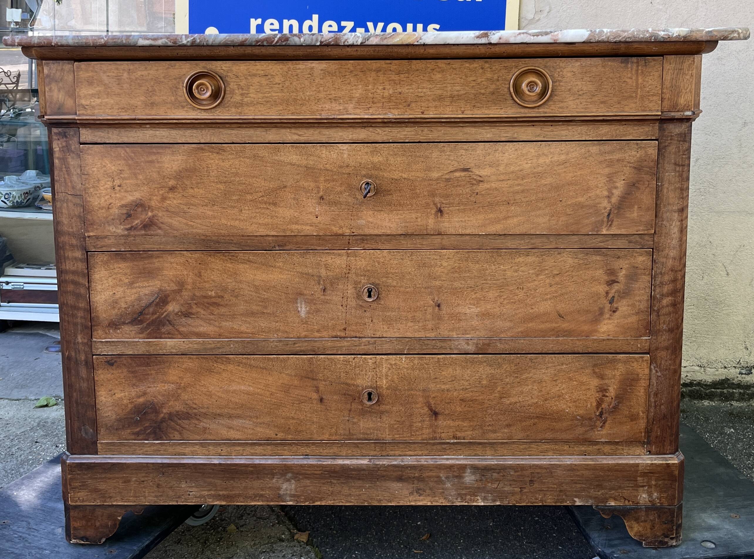 Louis Philippe style 04-drawer chest of drawers with marble top