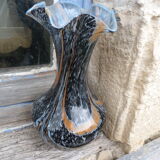 Old clichy glass vase with jasped multicolored collar