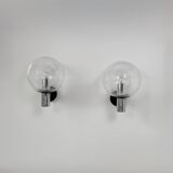 Pair of vintage XL wall lights, chrome metal and bubble glass, France, 1970.