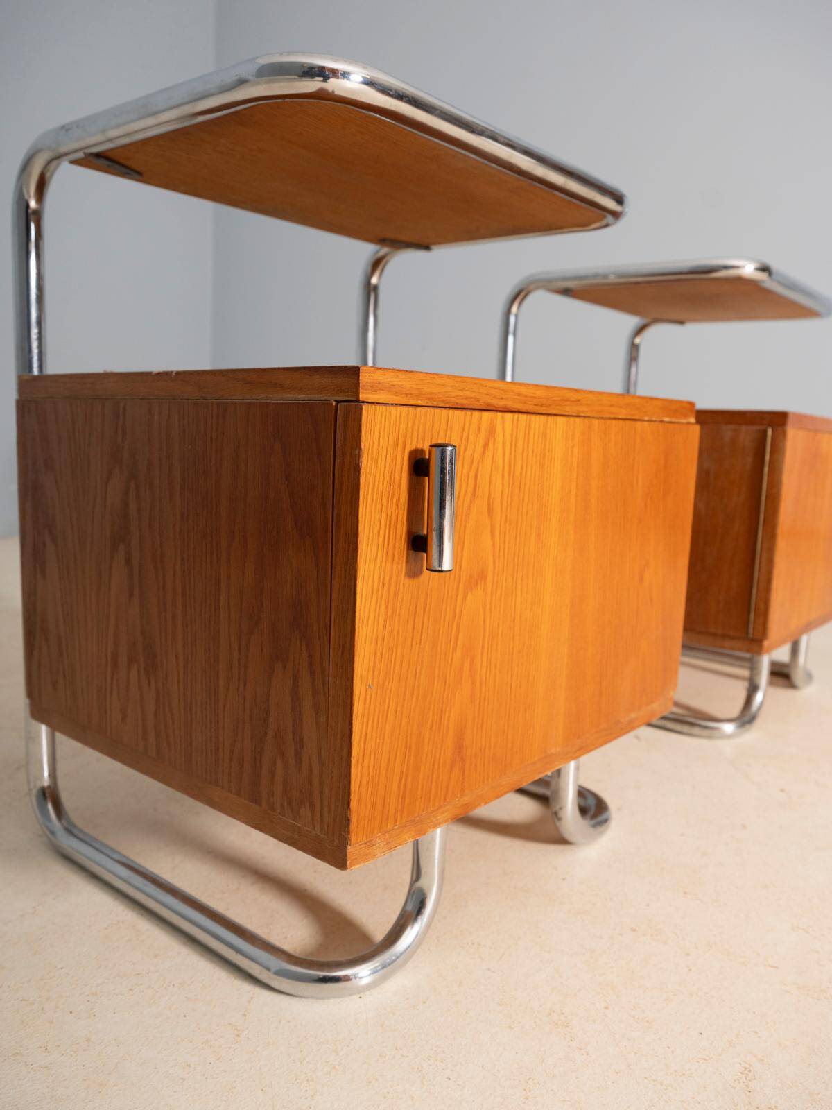Pair of Chromed Nightstands, Vichr & spol, 1950s, Czechoslovakia
